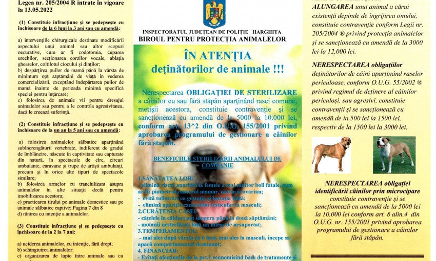 ÎN ATENȚIA DEȚINĂTORILOR DE ANIMALE