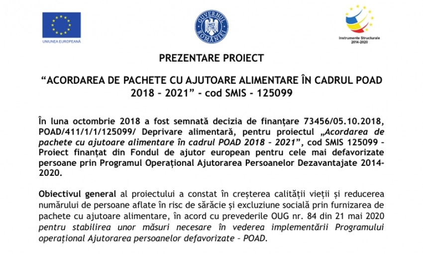 ACORDAREA DE PACHETE CU AJUTOARE ALIMENTARE ÎN CADRUL POAD  2018 – 2021