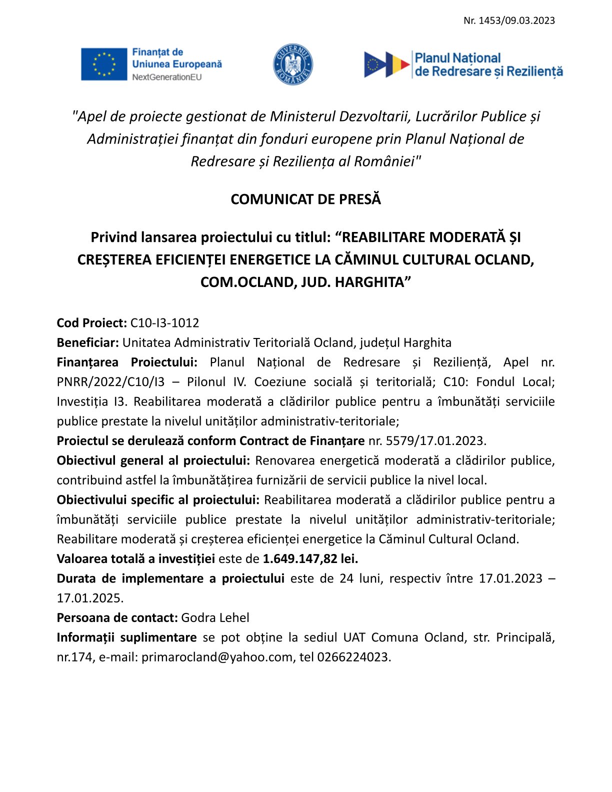 Anunt incepere -OCLAND-camin cult